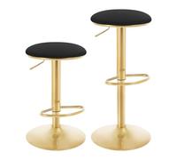 WOLTU Lot de 2 Tabouret de Bar avec Repose-Pieds - Tabouret Rond Haut Métallique Hauteur Réglable (61-82cm) - Noir + Or