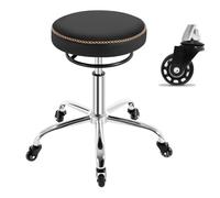 WOLTU Tabouret Bureau, Tabouret roulettes, en PU, Noir | Mousse à Mémoire de Forme, Hauteur Réglable, roulettes en Caoutchouc, pour Salon de Massage, Bureau, Clinique