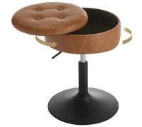 WOLTU Tabouret Coiffeuse, avec Rangement, en PU, Marron | Tabouret de Maquillage Pivotant, Tabouret Bas, Réglable en Hauteur, 50-66,5 cm, Siège Rond, pour Bar Chambre à Coucher