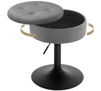 WOLTU Tabouret Coiffeuse, avec Rangement, Velours, Gris foncé | Tabouret de Maquillage Pivotant, Tabouret Bas, Réglable en Hauteur, 50-66,5 cm, Siège Rond, pour Bar Chambre à Coucher