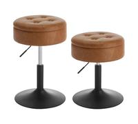WOLTU Tabouret Coiffeuse x2, Tabouret de Maquillage avec Rangement, Pivotant, Tabouret Bar Bas Réglable en Hauteur 50-66,5 cm, Siège Rond pour Chambre à Coucher, Salle à Manger, Velours, Marron