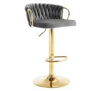 WOLTU Tabouret de Bar, Chaise de Bar, Chaise Haute Cuisine avec Dossier Tissé et Repose-Pieds, Tabouret Pivotant à 360°, Hauteur Réglable, Base Évasée en Métal pour Ilot Central, Gris foncé,BH426dgr-1