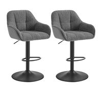 WOLTU Tabouret de Bar Lot de 2, avec Dossier, Chenille+Velours, Gris Foncé | Chaise Haute, Siège Rembourré Pivotant, Réglable en Hauteur, 63-84cm, Repose-Pieds, pour Cuisine, Salle à Manger