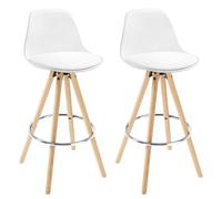WOLTU Tabouret de Bar Lot de 2, avec Dossier, en PU, Blanc | Chaise de bar avec Repose-Pied, pour ilot central cuisine, Salon, Salle à Manger