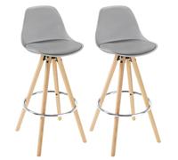 WOLTU Lot de 2 Tabourets de bar en similicuir et bois avec repose-pieds 38.5x33x96.5cm Gris