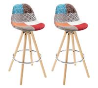 WOLTU Tabouret de Bar Lot de 2, avec Dossier, Lin, Patchwork Multicolore