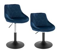WOLTU Tabouret de Bar, Lot de 2, Chaise Coiffeuse en Velours, Bleu | Tabouret de bistrot Pivotante, Réglable en Hauteur 42-58 cm, avec Dossier, Structure métallique, pour Cuisine, Salon Chambre
