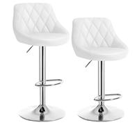 WOLTU Tabouret de Bar Lot de 2, Chaise de Bar Haute Cuisine, Réglable en Hauteur, Siège pivotant à 360° Confortable, avec Dossier et Repose-Pieds, pour Cuisine, Salle à Manger, en Similicuir, Blanc
