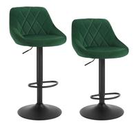 WOLTU Tabouret de Bar Lot de 2, Chaise de Bar Haute Cuisine, Réglable en Hauteur, Siège pivotant à 360° Confortable, avec Dossier et Repose-Pieds, pour Cuisine, Salle à Manger, en Velours, Vert Foncé