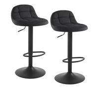 WOLTU Tabouret de Bar Lot de 2, Tabourets avec Dossier, Velours, Noir | Chaise Haute Bar, Hauts Pivotants à 360°, avec Dossier et Repose-Pieds, pour Cuisine, Salle à Manger