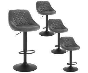 WOLTU Tabouret de Bar Lot de 4, Chaise de Bar Haute Cuisine, Réglable en Hauteur, Siège pivotant à 360° Confortable, avec Dossier et Repose-Pieds, pour Cuisine, Salle à Manger, en Velours, Gris Foncé