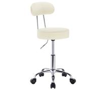 WOLTU Tabouret de bar pivotant,tabouret de travail à roulettes, dossier et hauteur réglable,en similicuir,Crème
