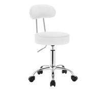 WOLTU Tabouret de Bureau, avec Dossier, en PU, Blanc | Chaise Pivotante, Tabouret Roulettes, Hauteur réglable, 47-59cm, pour Salon de Beauté, Bureau