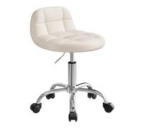 WOLTU Tabouret de Bureau Pivotant à roulettes, Tabouret avec Dossier Réglable en Hauteur Entre 43,5 et 55cm, en Velours Crème Blanc BS131cm