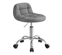WOLTU Tabouret de Bureau, Tabouret Coiffeuse, Velours, Gris Foncé | Tabouret avec Dossier Réglable en Hauteur Entre 43,5 et 55cm, Pivotant à roulettes