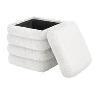 WOLTU Tabouret de Rangement Pliant, Pouf Coffre, en Polaire Teddy | avec Couvercle Amovible, Rembourré, Cadre MDF, pour Salon, Chambre, Entrée, Blanc