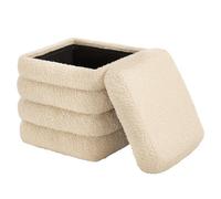 WOLTU Tabouret de Rangement Pliant, Pouf Coffre, en Polaire Teddy | avec Couvercle Amovible, Rembourré, Cadre MDF, pour Salon, Chambre, Entrée, Beige
