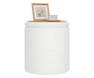 WOLTU Tabouret de Rangement Rond, pouf coffre avec espace de rangement, Ø40,5 x H43 cm, en Tissu Polaire, en Blanc