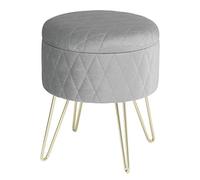 WOLTU Tabouret Pouf avec Espace de Rangement 31,5 x35cm,Tabouret Repose-Pieds en Velours Pieds en métal doré,Gris Clair