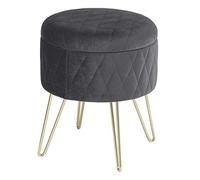 WOLTU Tabouret Pouf avec Espace de Rangement 31,5 x35cm,Tabouret Repose-Pieds en Velours Pieds en métal doré,Gris Foncé