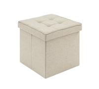 WOLTU Tabouret Pouf de Rangement en Lin,Coffre Repose-Pied Pliable 37,5x37,5x38cm,Beige