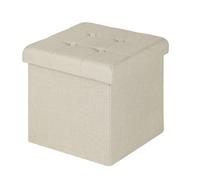 WOLTU Tabouret Pouf de Rangement en Lin,Coffre Repose-Pied Pliable 37,5x37,5x38cm,Crème Blanc