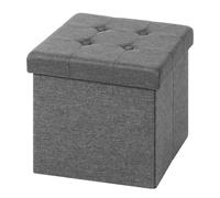 WOLTU Tabouret Pouf de Rangement en Lin,Coffre Repose-Pied Pliable 37,5x37,5x38cm,Gris Clair