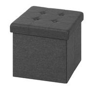 WOLTU Tabouret Pouf de Rangement en Lin,Coffre Repose-Pied Pliable 37,5x37,5x38cm,Gris Foncé