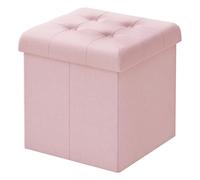 WOLTU Tabouret Pouf de Rangement en Lin,Coffre Repose-Pied Pliable 37,5x37,5x38cm, Rose