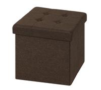 WOLTU Tabouret Pouf de Rangement en Lin,Coffre Repose-Pied Pliable 37,5x37,5x38cm,Brun