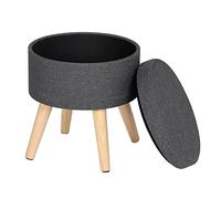 WOLTU® Tabouret Rond, Pouf Coffre de Rangement,Siège en Lin Pieds en Bois Massif,Gris Foncé