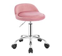 WOLTU Tabouret roulettes, Tabouret de Bureau, Velours, Rose | Petie Dossier, Pivotant à 360° Réglable en Hauteur, pour Coiffure, Maquillage, Cuisine, Clinique, Pub, Moderne