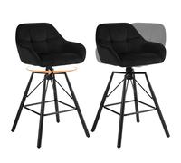 WOLTU Tabourets Bar en Velours Lot de 2, Siège Rembourré Pivotant à 360°, Chaise Bar, avec Dossier et Repose-Pieds, Cadre en Métal, Noir, BH397sz-2