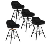WOLTU Tabourets Bar en Velours Lot de 4, Siège Rembourré Pivotant à 360°, Chaise Bar, avec Dossier et Repose-Pieds, Cadre en Métal, Noir, BH397sz-4