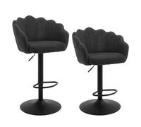 WOLTU Tabourets Bar, Lot de 2, Chaise Haute Bar, Réglable en Hauteur, Dossier en Forme de Pétale, Assise Pivotante en Velours Teddy, avec Repose-Pieds et Cadre en Métal, Noir