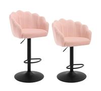 WOLTU Tabourets Bar, Lot de 2, Chaise Haute Bar, Réglable en Hauteur, Dossier en Forme de Pétale, Assise Pivotante en Velours Teddy, avec Repose-Pieds et Cadre en Métal, Rose