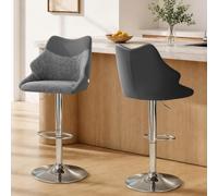 WOLTU Tabourets Bar Lot de 2, Pivotant, avec Accoudoirs et Dossier, Gris | Chaise Haute, Réglable en Hauteur, avec Repose-pieds, pour ilot central cuisine, Bistro, Chenille et PU Bicolore