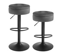 WOLTU Tabourets Bar, Lot de 2 Tabourets Haut, Tabourets Pivotants à 360°, Tabourets Modernes avec Repose-Pieds pour Cuisine, Salle à Manger, Bar, Velours + Métal, Gris foncé