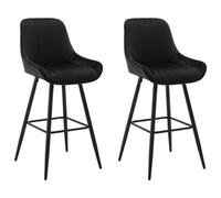 WOLTU Tabourets de Bar Lot de 2, avec Dossier, Velours, Nero | Tabouret Ergonomique, Chaise Moderne avec Repose-pieds Carré, Hauteur d'Assise 71 cm, pour le Bistrot, Pieds en Métal