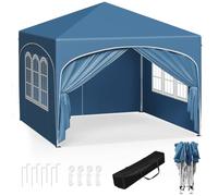 WOLTU Tonnelle 3x3m Pop up avec 4 parois Bleu | UPF 50+ UV, imperméable, hauteur ajustable, vent stable, 4 parois, Jardin