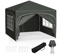 WOLTU Tonnelle 3x3m Pop up avec 4 parois Gris | UPF 50+ UV, imperméable, hauteur ajustable, vent stable, 4 parois, Jardin