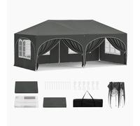 WOLTU Tonnelle de Jardin Imperméable et Protection de UV, Tente Pliante 3x6m avec 6 Parois Latérales, Hauteur Réglable, avec Sac de Transport,Gris