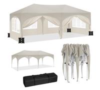 WOLTU Tonnelle de Jardin, Pergola, Barnum, Tonnelle Pliante 3x6m avec 6 Parois Latérales et 4 Sacs de Sable, Gazebo, Hauteur Réglable, Imperméable, Protection de UV, avec Sac de Transport Beige