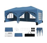 WOLTU Tonnelle de Jardin Pop up 3x6m avec 6 parois avec Sacs de Sable Bleu | UPF 50+ UV, imperméable, hauteur ajustable, vent stable, 6 parois, Jardin