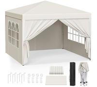 WOLTU Tonnelle de Jardin Tente Pliante Auvent Pliable Imperméable Protection du Soleil UV 50+ avec Un Chiffon Sac de Transport Inclus Facile à Installer Hauteur Règlable 3x3m Beige