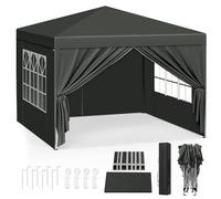 WOLTU Tonnelle de Jardin Tente Pliante Auvent Pliable Imperméable Protection du Soleil UV 50+ avec Un Chiffon Sac de Transport Inclus Facile à Installer Hauteur Règlable 3x3m Gris