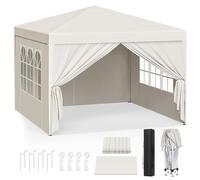 WOLTU Tonnelle de Jardin Tente Pliante Auvent Pliable Imperméable Protection du Soleil UV 50+ avec Un Chiffon Sac de Transport Inclus Facile à Installer Hauteur Règlable 3x3m Beige