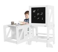 WOLTU Tour d'apprentissage Montessori 3 en 1, Tour d'Éveil Pliable pour Enfant, Tour d'Observation avec Tableau Noir, Barre de Sécurité, Pieds Anti-Bascule, pour Bébé Plus de 12 Mois, Blanc