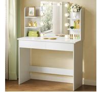 WOLTU Vanity Commode Coiffeuse avec Miroir LED 2 Tiroirs 4 Étagères de Rangement 90x40x125cm Filles Femmes Table de Maquillage Chambre BLANC