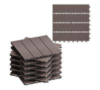 WOLTU WPC Carrelage de sol 30x30cm Revêtement de sol pour extèrieur en composite bois-plastique Jardin terrasse système plug-in, Brun 11 pièces / 1 m²